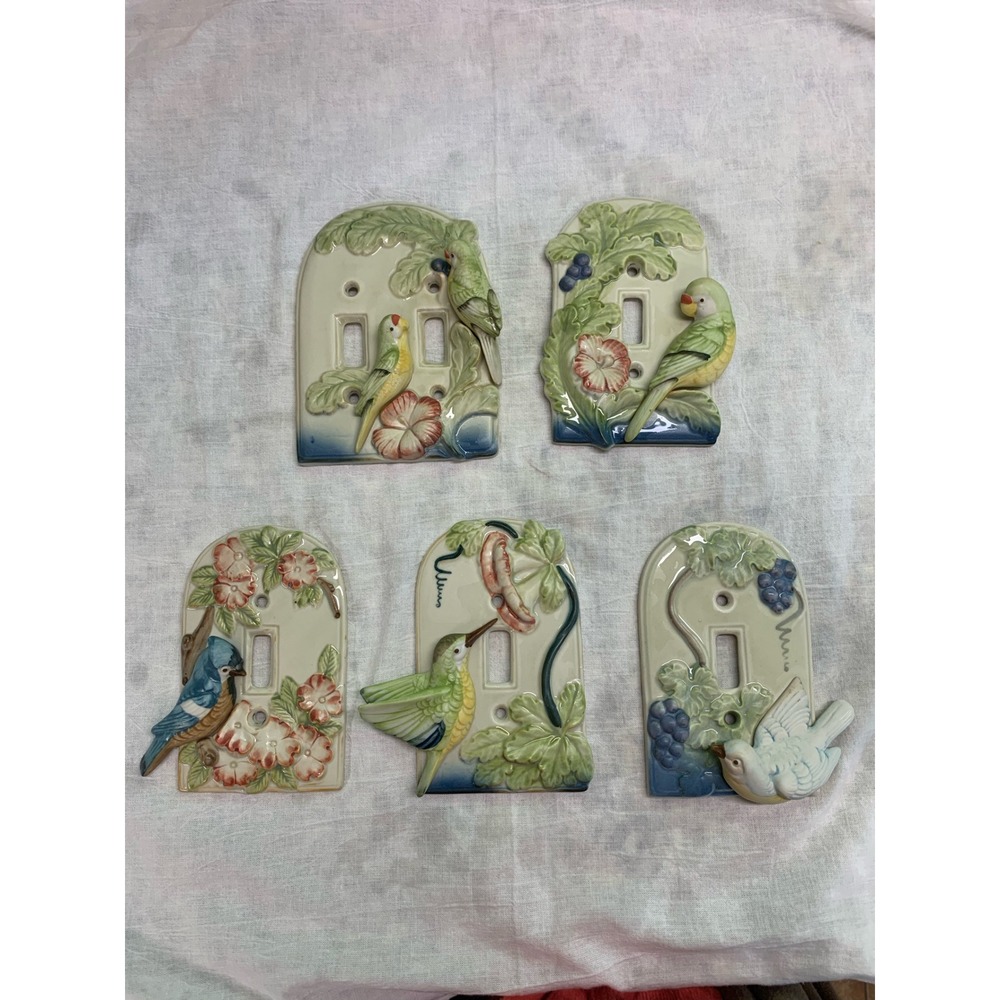 Vintage Ceramic Bird Light Switch Covers Set 5 Rare Retro Boho Cottagecore 90s